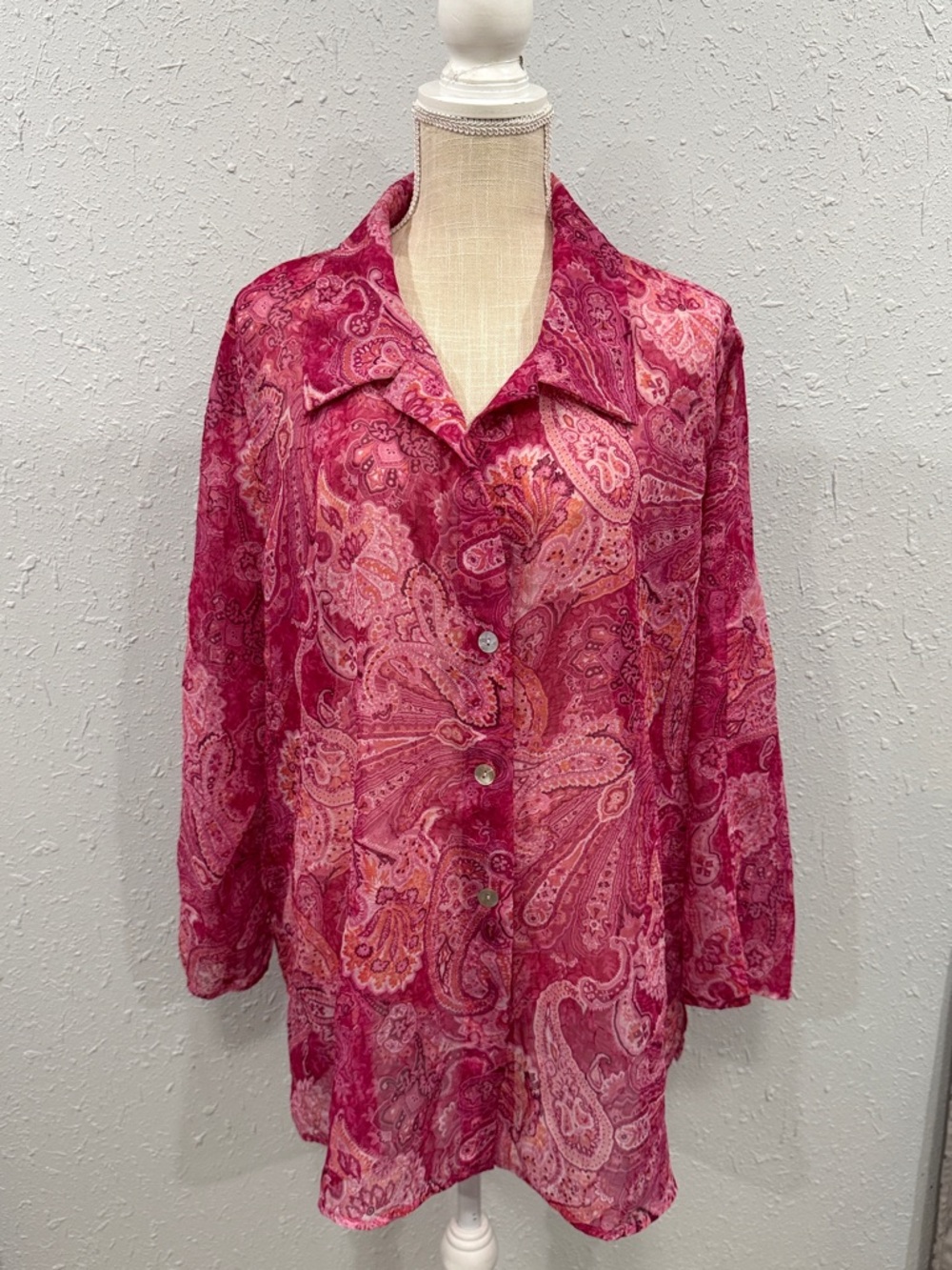 Y2K Sheer Pink Paisley Button-Front‎ Women's Blouse Size 20